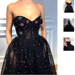 Teuta Matoshi Black Strapless Embellished Ball Gown
